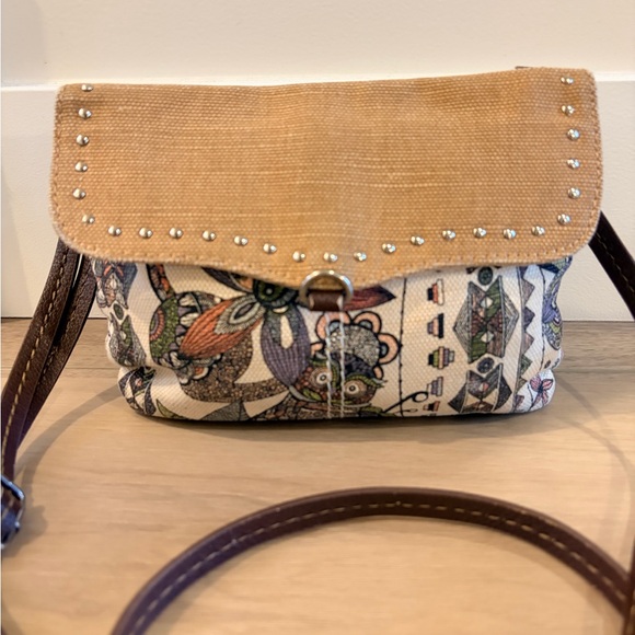 Sakroots Foldover Crossbody Bag Jute & Cotton Magnetic Closure Vegan Trim EUC - Picture 2 of 10